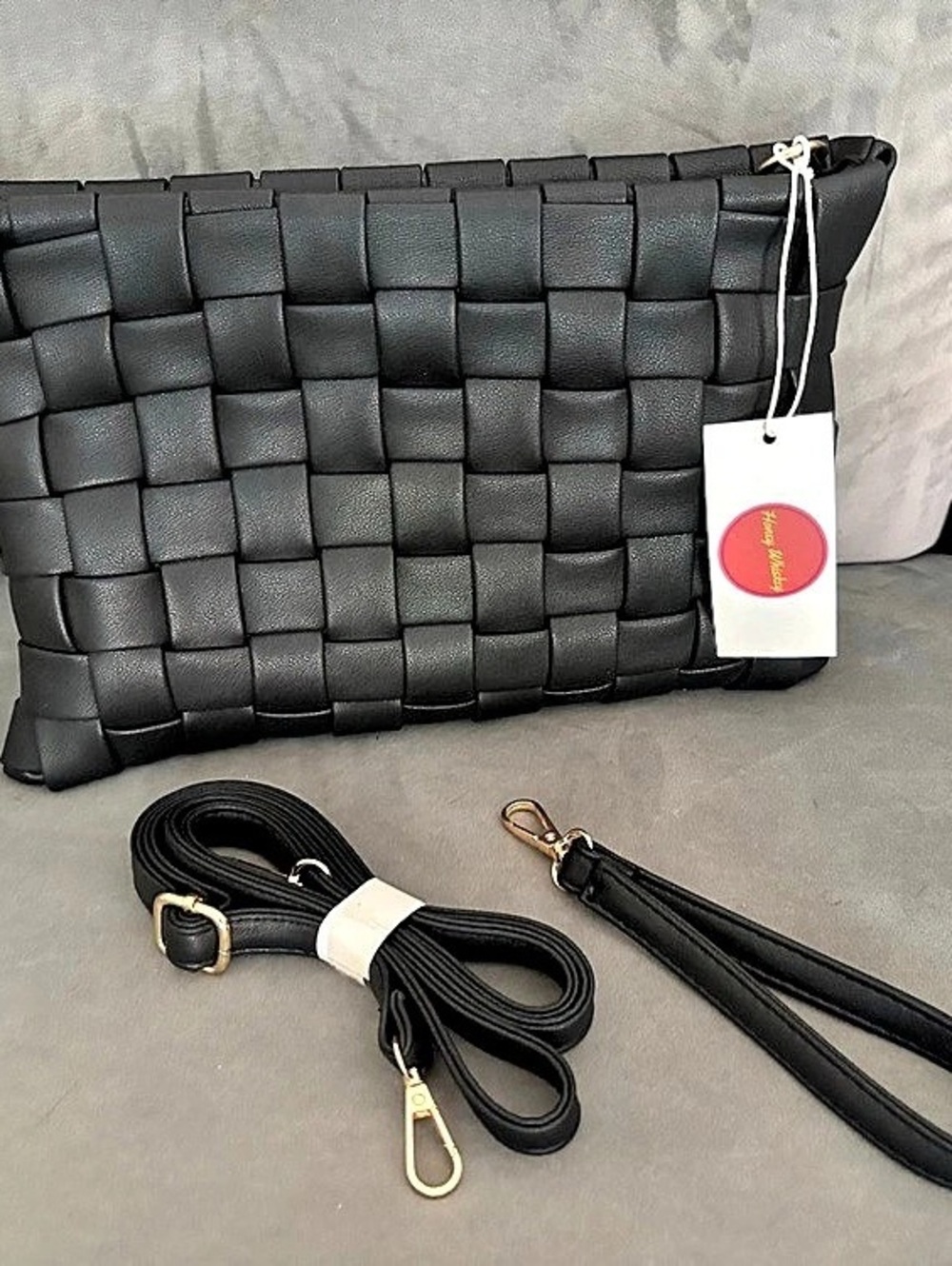 Honey Whiskey Black Woven Shoulder Bag NWT